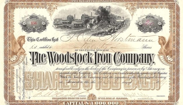 Woodstock Iron Company Certificate